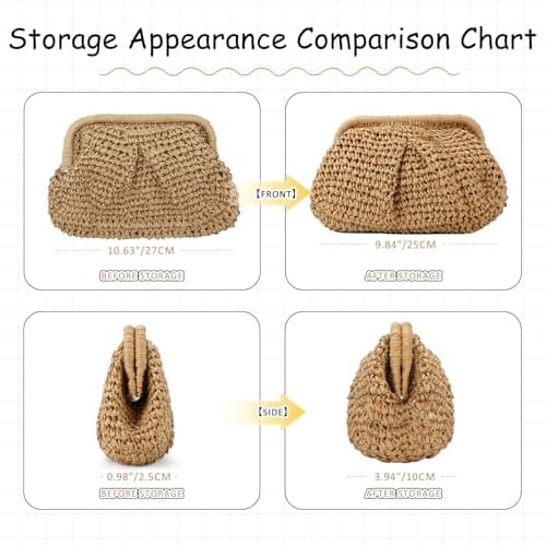 Emprier - Women's Straw Handbag, Cloud Dough Ball Bag, Crossbody Straw Shoulder Bag, Woven Bag for Summer, Beach, Khaki, Talla única — view 2