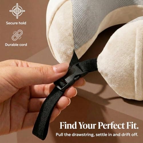 LUGG Memory Foam Travel Pillow – 360° Ergonomic Neck & Head Support, Slow Rebound Cushioning, Breathable Cover, Lightweight U-Shape Pillow for Flights, Trains & Cars, Includes Storage Bag - Stone — view 4