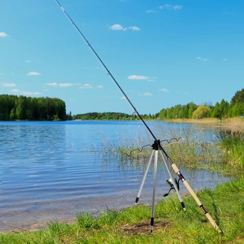 QWORK® Fishing Rods Tripod Stand for 4 Fishing Rods - Telescopic 70-105 cm - Aluminum Alloy - Anti-Rust Sea Beach Pier Shore Tackle Support — view 4