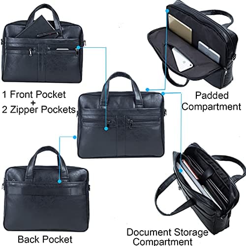seyfocnia Men's Business Travel Briefcase Leather Messenger Bags Laptop Bag 17.3 inch Work Computer Bag Handmade Satchel Bag (Black) — view 4