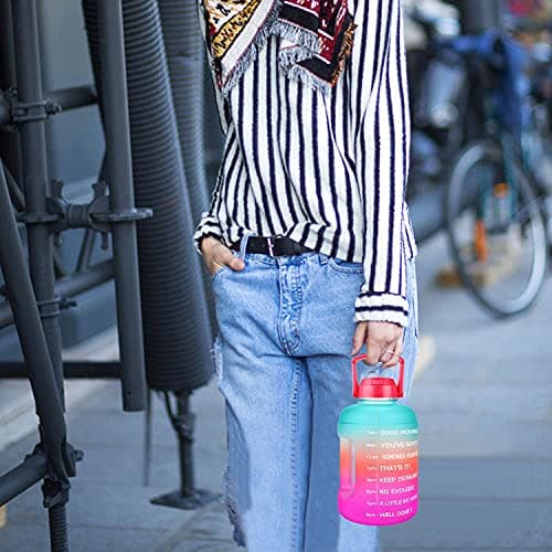 BuildLife Motivational Water Bottle 2.2L - Large Capacity Water Jug with Straw & Time Marker & BPA Free Ensure Enough Water-Drinking Throughout The Day (Green-Pink, 2.2L) — view 6