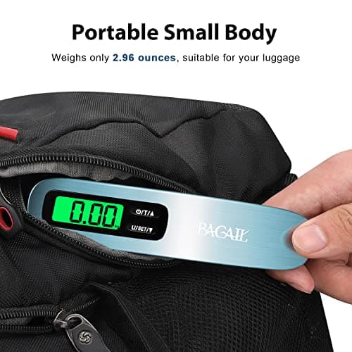 BAGAIL Digital Luggage Scale, Hanging Baggage Scale with Backlit LCD Display, Travel Weight Scale, Portable Suitcase Weighing Scale with Hook, 110lb/50kg Capacity, Battery Included - Blue — view 5