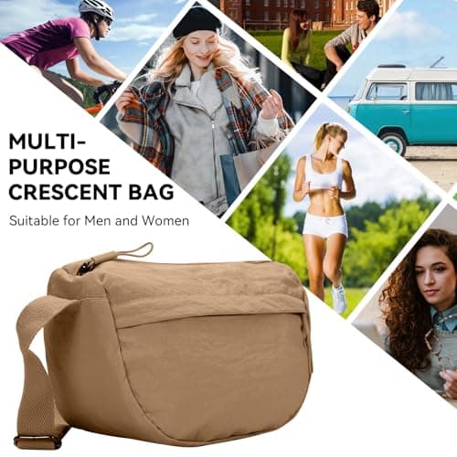 Crescent Bag Crossbody Bags for Women Trendy Small Nylon Fanny Pack Sling Hobo Bag Soft Casual (Khaki) — view 6