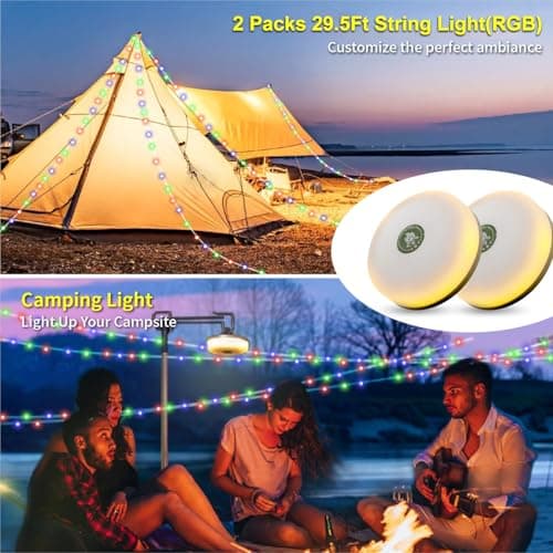 HAMLITE Camping Light String: 2 in 1 Outdoor Waterproof Portable Stowable Fairy Light with 5 Modes 2 Pack - USB Rechargeable RGB String Lights for Garden, Patio, Summer Camping, Tent & Party Decor — view 2