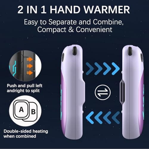 Enituo Hand Warmers Rechargeable 2 Pack, 3 Levels Heating 6000mAh Portable Electric Handwarmers, Cute Panda Pocket Heater Xmas Warm Gifts for Golf Hunting Hiking Camping Outdoor Activities - Purple — view 5