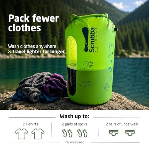 Scrubba Wash Bag - Patented Washboard-in-a-Bag™ Portable Travel Washing Machine for Camping, Backpacking, Cruises & Hotels - Pack Light, Wash Clothes Anywhere in Minutes (~140g) — view 6