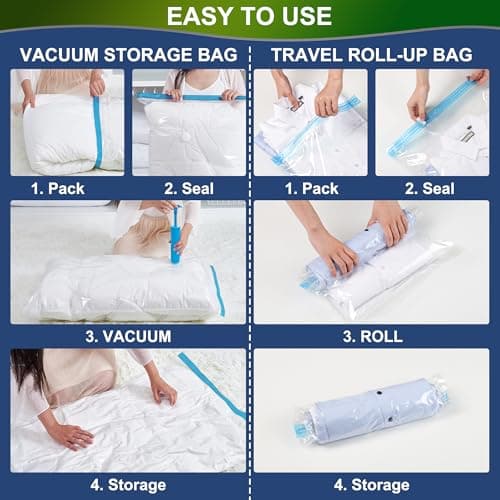 Oumaru Vacuum Storage Bags for Clothes, Vacuum Bags, Space Saver Bags for Clothes, Duvets and Pillows, Hand Pump Included, 10 Combos — view 4