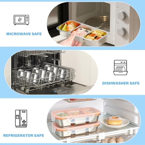 Surflyee 2PCS Stainless Steel Snack Boxes with 3 Compartments — view 4
