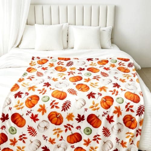 Autumn Decor Pumpkin Print Orange Blanket - Soft Flannel Autumn Blanket — view 5