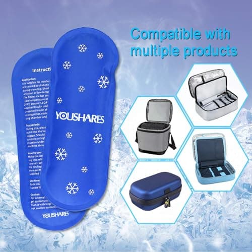 YOUSHARES Insulin Cooler Ice Pack - Reusable Ice Packs Medicine Cool Bag for Diabetic Insulin Cooler Travel Case, Nylon Ice Bags (2 Packs) — view 3