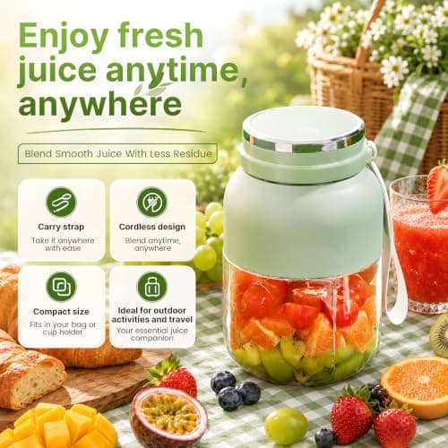Portable Wireless Juicer Cup, 38 Blades Large Capacity Portable Blender, Food-Safe Material, Freshly Juiced in 40s, Multifunctional Blender Bottle for Juices,Milkshake,Smoothie — view 6