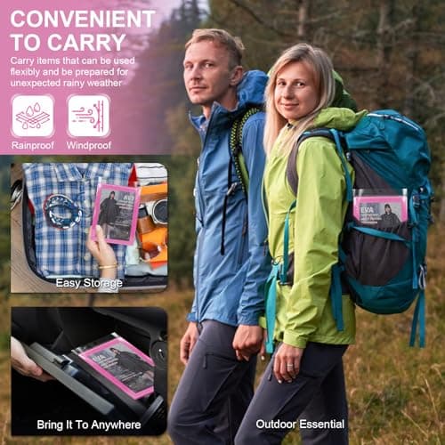 Chyaya 2 Pack Rain Poncho Waterproof Raincoat for Men Women Adults,Lightweight Thicken Emergency Rain Jacket Hooded for Camping Hiking Travelling,Outdoor Activities - Pink — view 4