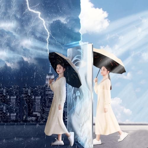 Maibar Umbrella Windproof Strong 24 Ribs Compact Umbrellas Sun UV Protection spf 50 Folding Travel Large Auto Open Close Umbrellas Umbrella (Beige) — view 5