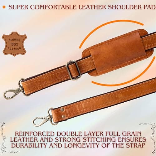 Leather Bag Shoulder Strap, Men Messenger Bags Strap Replacement (Caramel) — view 3