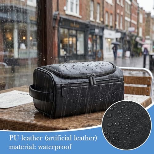 Zocipro Leather Toiletry Bag for Men, Black PU Artificial Leather Wash Bag for Travel, Gym & Shaving, Dry & Wet Separation with 3 Compartments - Perfect Men's Hanging Washbag with Shoe Bag — view 4