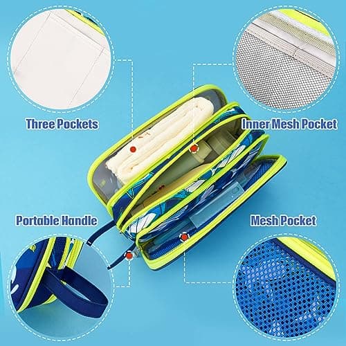 Shark Toiletry Bag - Travel Toiletry Bag Boys Kids Toiletries Travel Bag for Camping Trip Home Water-Resistant Portable Boys Dopp Kit for Birthday Gift Organizer with Mesh Pocket — view 2