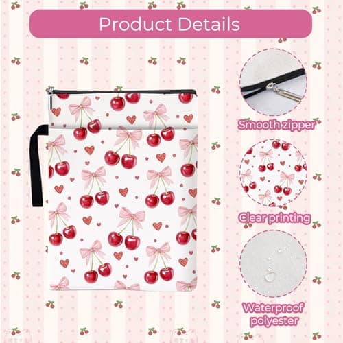Cherry Bow Book Sleeves, Cute Pink Bow Book Bags for Women, Waterproof Book Pouch with Hanging Rope, Book Lover Gift — view 2
