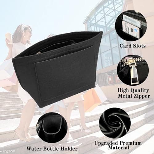 HYEPNED Bag Wallet Insert Organizer, Multi-Pocket Felt Tote for Inserting Wallet, Folding Tote Bag Organizer Insert for Longchamp (Black, L) (L) — view 5