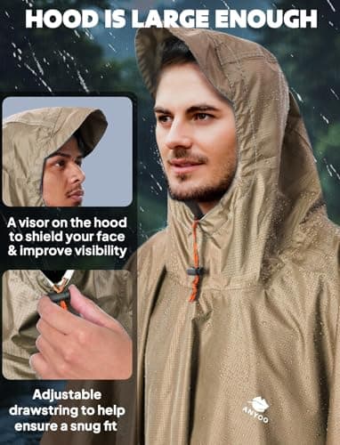 ANYOO Waterproof Rain Poncho Adult Reusable with Sleeves & Reflective Tape — view 4