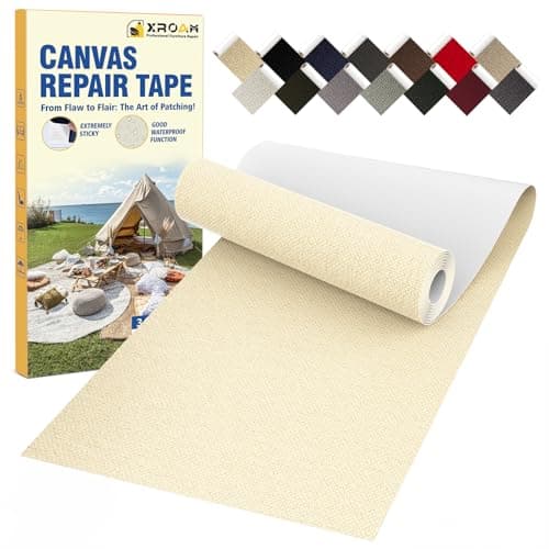 Xroam Canvas Repair Tape, 8 x 160 cm Waterproof Fabric Tape for Furniture, Self Adhesive Canvas Patches for Boat Covers, Sofas, Tents, Louge Chairs, Canopy, Awning Beige