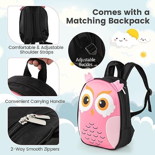 GYMAX 2Pcs Kids Luggage Set, 12" Backpack & 16" Children Hardshell Suitcase with Wheels, Toddler Carry On Luggage Set Boys Girls Trolley Case for Travel School — view 3