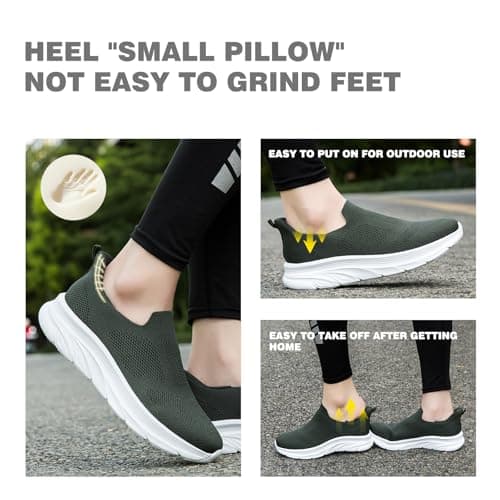 Dhinash Fashion Trainers Mens Slip on Trainers Casual Lightweight Breathable Nordic Walking Shoes Road Running Shoes Outdoor Sports Gym Athletic Fitness Sneakers Green 8UK — view 6