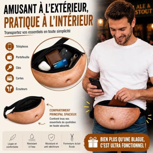 Funny Belly Fanny Pack Men Realistic Fake Belly Waist Bag Gifts,Waterproof Belly Waist Bag Funny Gift Realistic Design Adjustable Strap for Men Dad Him — view 2