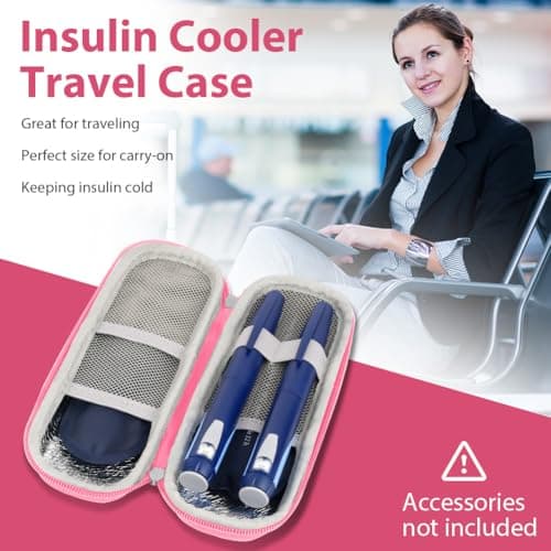 ACWOO Insulated Insulin Bag, Diabetic Travel Bag with 2 Ice Packs, Portable Case for Airplane, Holiday, Business Travel, Pink, Rectangular — view 2