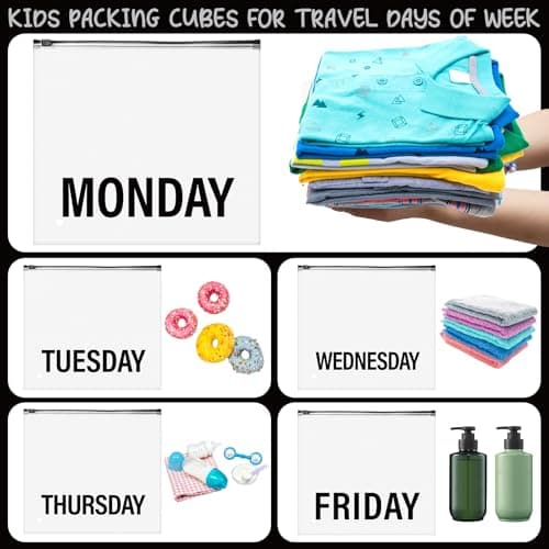 14 Pcs Packing Cubes for Suitcase Travel Days Plastic Ziplock Seal Clothes Bags Week Daily Travel Organizer Pouches Luggage Organiser Pouch Hospital Bag for Family Vacations Summer Camp Suitcase — view 4