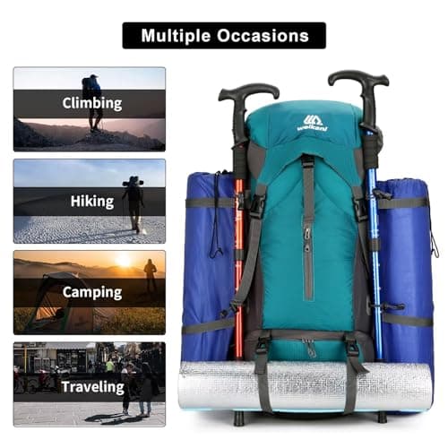 Ezmina 70L Hiking Backpack with Rain Cover Lightweight Camping Rucksack for Men Women Large Trekking Bag Waterproof Travel Backpacking Hiker Daypack for Touring Climbing Outdoor Sport Mountaineering — view 6