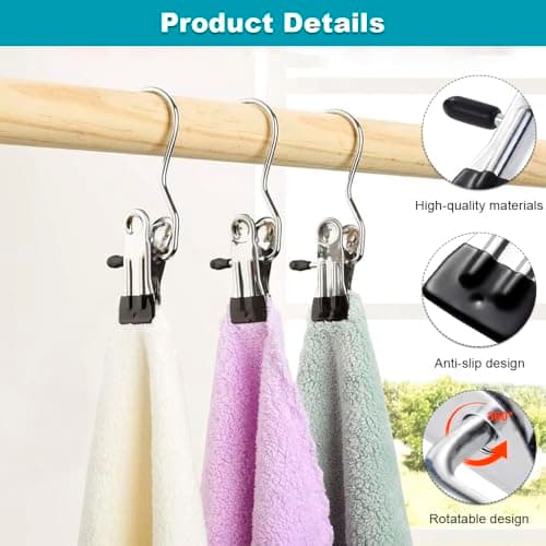 Ultimate 20-Pack Portable Clothes Pegs | Space-Saving Clip Hangers | Travel Pegs for Washing Line with Heavy-Duty Metal Hooks & Non-Slip Clips | Foldable Drying Rack Solution for Travel, Camping — view 3