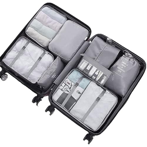 Packing Cubes for Suitcase,Lychico 9pcs Travel Luggage Packing Organizers Waterproof Travel Essentials Bag Clothes Shoes Storage Bags, Gray — view 2