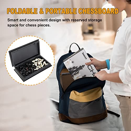 Snocyo Chess Set, Magnetic Folding Travel Chess Board with Pieces for Kids and Adults, Educational Board Games Gifts (Black/White) — view 5