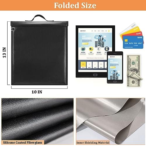 Extra Large Faraday Bag with Handle, 13'' X 10'' Faraday Cage for Laptops & Tablet, Waterproof & Fireproof Faraday Key Fob Protector, Anti-Theft Faraday Bag for Phones, RFID Signal Jammer Blocker — view 5