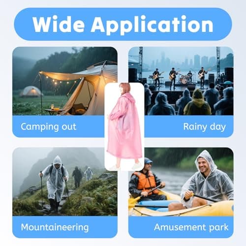 AropaeenGlowry Waterproof Rain Poncho for Adults, 2 Pack Reusable Raincoat with Hood & Sleeves, Portable Emergency Poncho for Camping, Hiking, Travel, Outdoor Events (Pink) — view 6