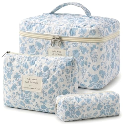 3 Piece Makeup Bag Set for Women, Aesthetic Travel Wash Bag & Cosmetic Pouch Organiser, Lightweight Toiletry Bags with Sturdy Zips for Skincare, Beauty & Daily Essentials