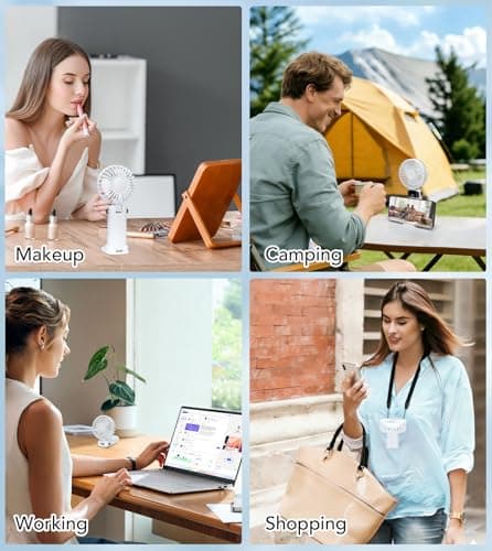 Handheld Fan, 19H Portable USB Hand Held Fans Rechargeable with 5 Speeds, Power Display, Battery Operated Desk Fan, Small Personal Fan with Base, Hanging Rope, Suit for Home Office Travel Essentials — view 6