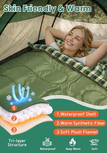 WERTYCITY Flannel Double Sleeping Bag with Draft Tube for 2 Person Camping — view 4