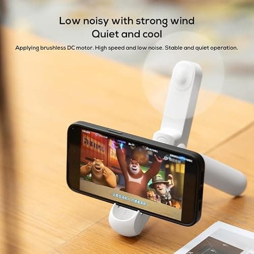 KALAMAN Handheld Mini Fan, 4 IN 1 Multifunction 3 Speed USB Rechargeable Small Pocket Fan with Flashlight and Cell Phone Stands Desk, Portable for Travel/Summer/Concerts/gifts (White) — view 3