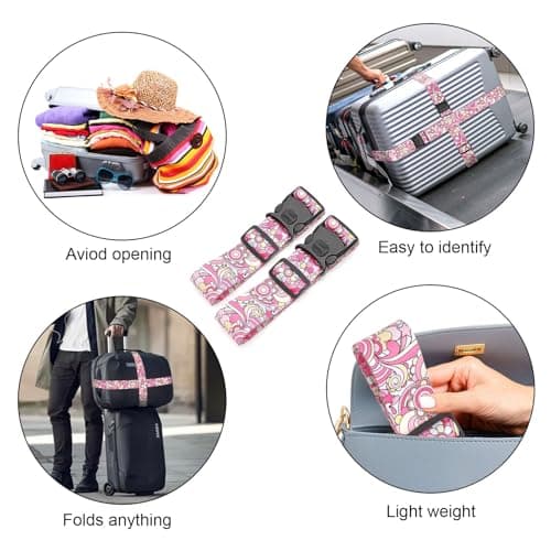 MOTONG 2 PCS Luggage Strap,200 CM Adjustable Suitcase Straps Personalised Luggage Straps Suitcases Heavy Duty Suitcase Belts Thickened Luggage Belt with Quick Release Buckle Pink — view 5