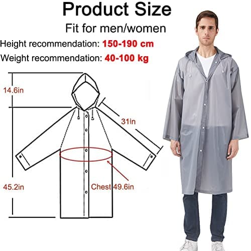 Cosowe Rain Poncho Raincoats for Adults, 2 Pack Reusable Rain Jacket Rainwear with Hoods and Sleeves, Waterproof for Emergency, Outdoors, Camping, Disney, Grey — view 2