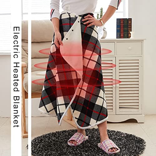 Woolala USB Plaid Electric Heated Shawl Blanket, Fleece Wearable Heated Blanket Comfy Poncho Wrap for Home, Office, Outdoor, Travel Use, 3 Temperature Settings & Timer (55 * 31.5in) — view 5
