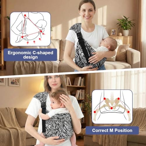 AYESY Baby Carrier, Portable Toddler Sling Carrier with Adjustable Thick Shoulder Straps, Soft Baby Sling for Newborn Up to 3-24 Months, Breathable and Comfortable(Zebra) — view 5