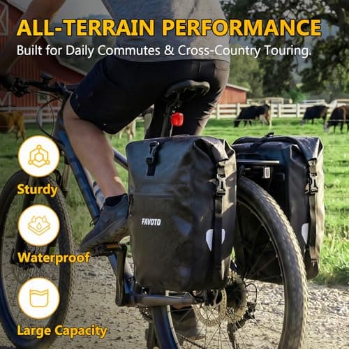 Favoto Bike Panniers Bag Waterproof - 48L Large Capacity Bicycle Rear Rack Bags with Quick Release Buckles Laptop Sleeve, 500D PVC Heavy Duty Cycle Cargo Bag for E-bike, Commuting Grocery - 2PCS Black — view 2