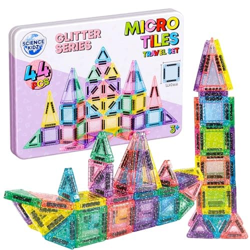 Science Kidz 44-Piece Glitter Series Mini Magnetic Tiles Travel Tin Set