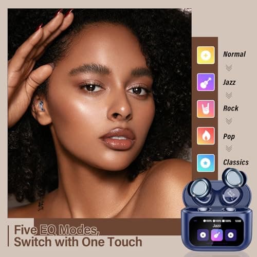 ZYHKON Wireless Earbuds with Smart Touch Screen, Bluetooth 5.4 Sleep Earbuds In Ear with ENC Noise Cancelling Mic, 48H Sleep Headphones with 5 EQ Modes, HiFi Stereo IP7 Waterproof Mini Ear Buds, Blue — view 4