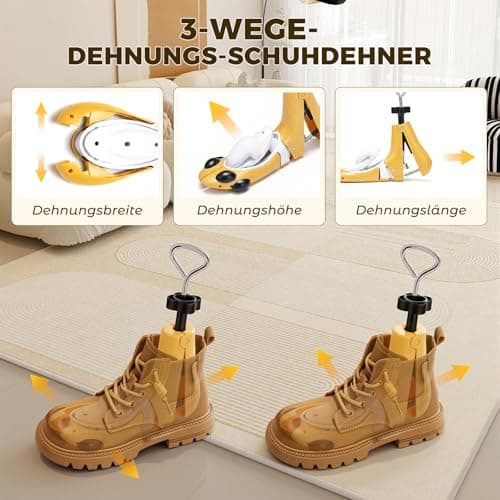 MoeQuliee Shoe Stretcher Men Women - 3-Way Adjustable Shoe Stretcher in Length Width Height Shoe Width for Tight Shoes Shoe Stretcher Shoe Expander for Trainers Boots Hiking Shoes, yellow, Medium — view 2
