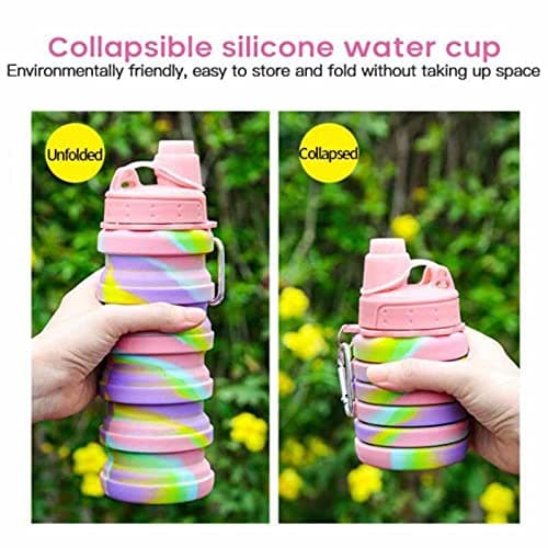 DONGTATA 2Pcs Silicone Collapsible Water Bottle Reusable Portable Foldable Water Bottles BPA Free Safe and Heathy Leak Proof for Sports Hiking Trip and Camping Collapsible Water Bottle for Kids Sport — view 4