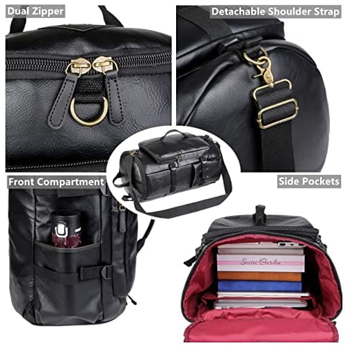BAOSHA HB-26 3-Ways Leather Men Holdall Weekend Travel Duffel Tote Bag Backpack Shoulder Bags Convertible Travel Hiking Rucksack Overnight Weekender Bag Handbag, red, L, Leather Travel Duffel Bag — view 4