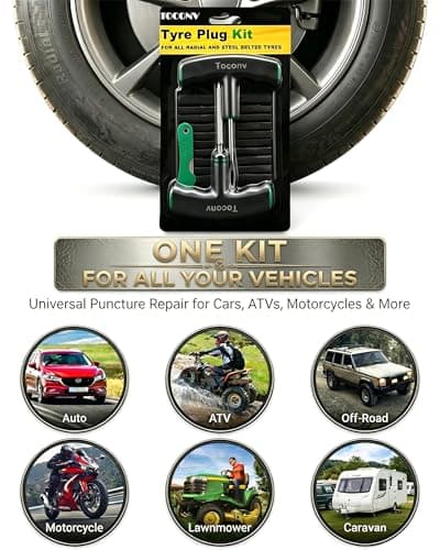 Toconv Tyre Plug Kit, 13PCS Tyre Repair Kit with Self-Vulcanizing Plugs, Ergonomic Oversized & Rubber-Grip T-Handle Tools, Flat Tyre Puncture Repair Tools for Cars, Motorcycle, ATV, SUV, etc — view 2
